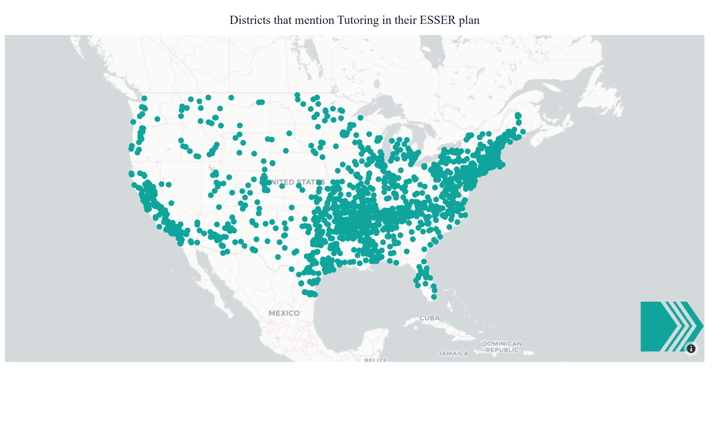 Map of districts whose ESSER plans mention tutoring
