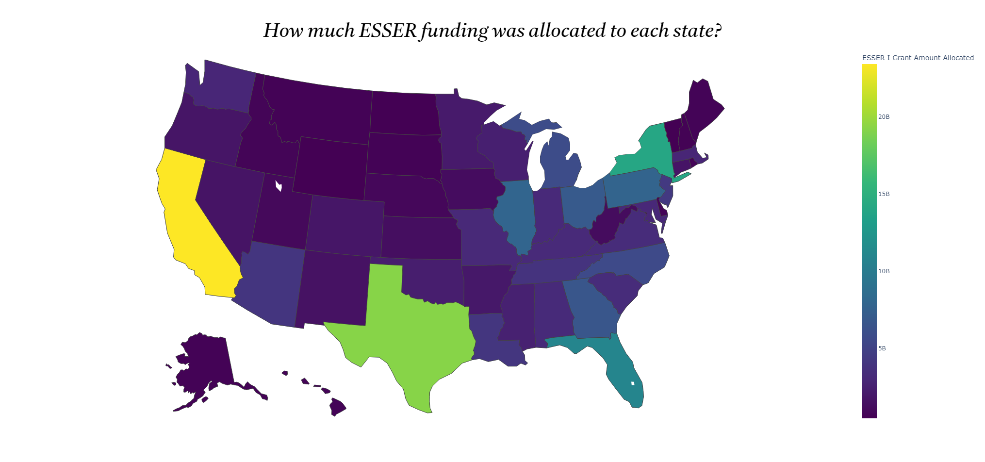 Map of total ESSER funding allocated to each state